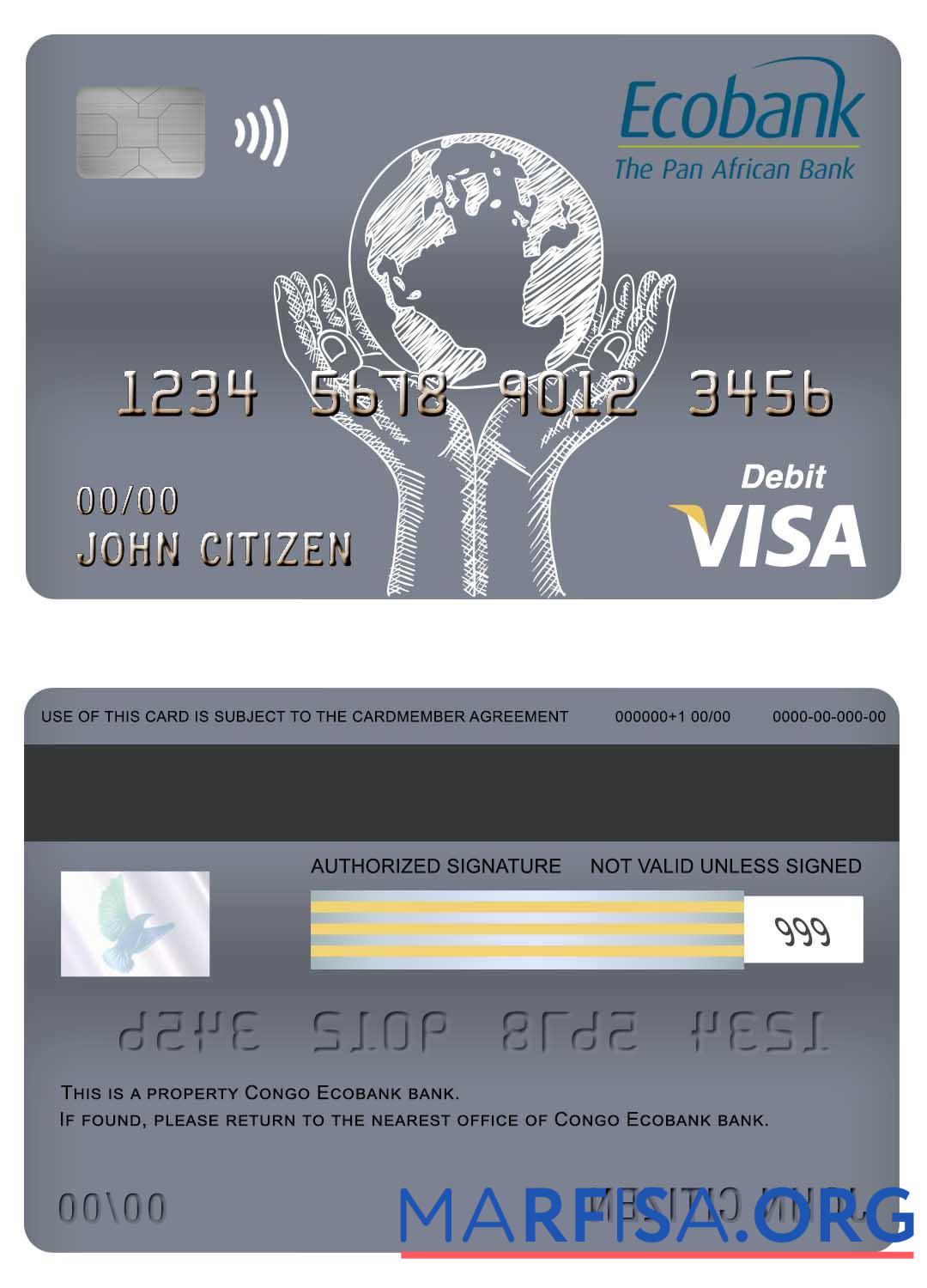 Realistic Congo Ecobank bank visa debit card example